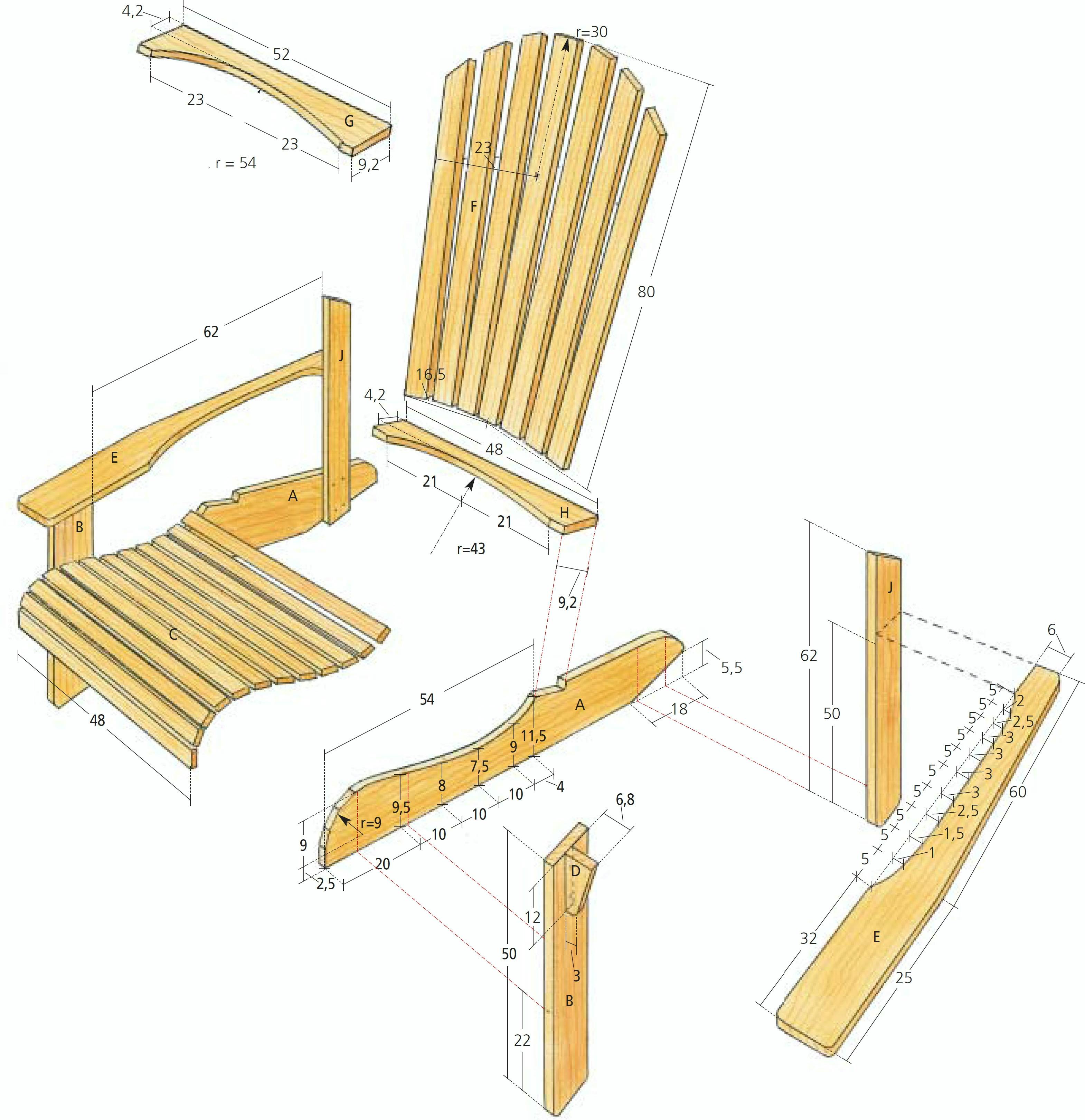 Ritning till byggbeskrivning till Adirondack-stol Ritning till byggbeskrivning till Adirondack-stol